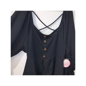 CIRCLE TRENDS Womens Top Peplum Black Long Sleeve Square Neck Juniors S